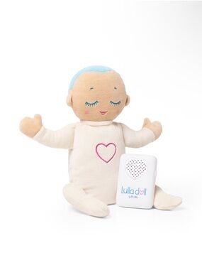 Lulladoll Soothing Plush Doll - Cream with Blue Hair and Pink Heart